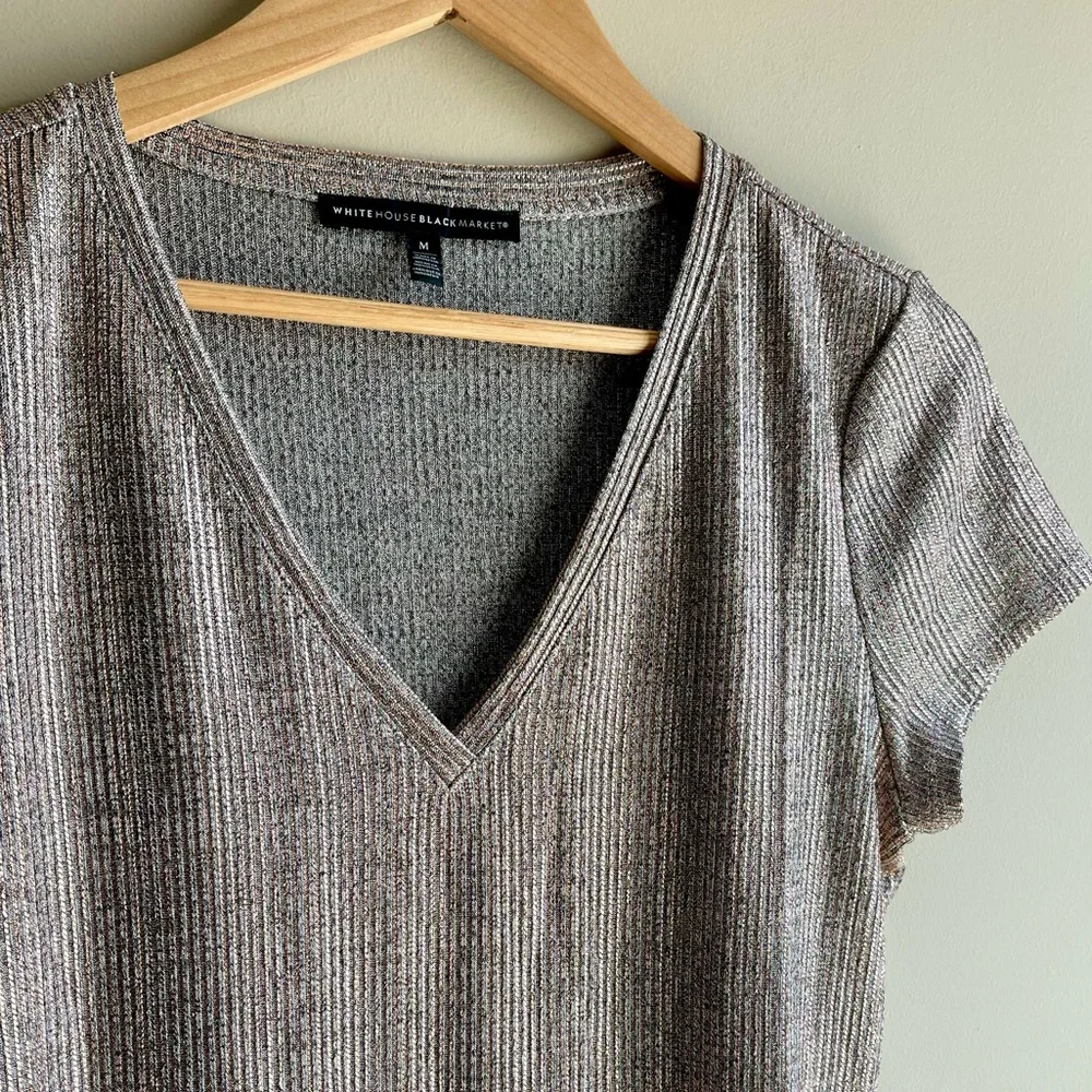 WHBM Metallic Gold and Black V-Neck Tee - Picture 2 of 3